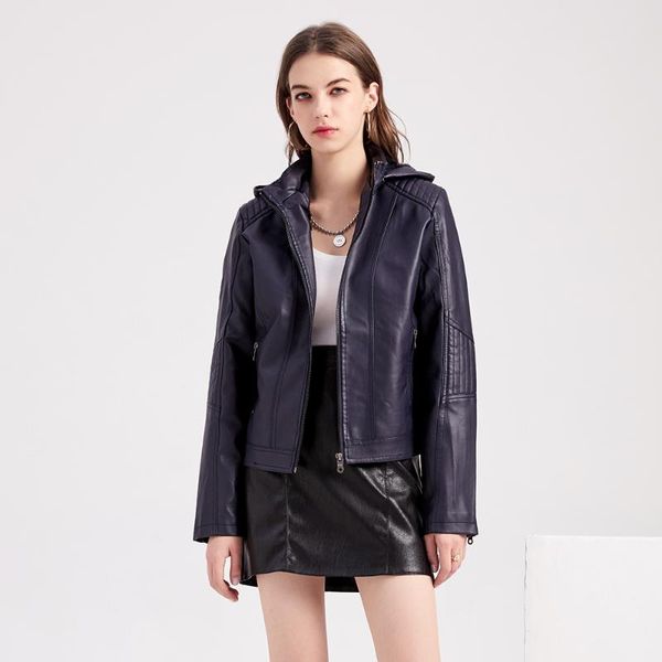 

women's leather & faux autumn winter woman clothing fashion hooded jackets jacket women, Black