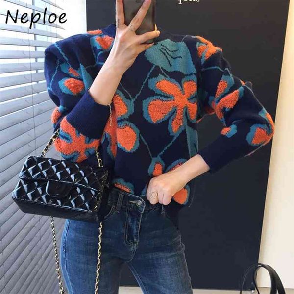 

vintage chic heavy embroidery flower pullovers fashion o-neck loose warm knitted sweaters spring autumn elasticity coat 210422, White;black