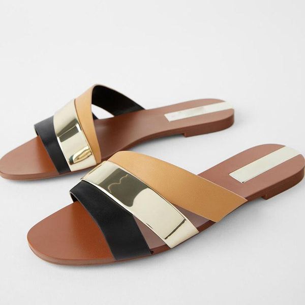 

summer mix color women slides casual outside flat slip on open toe beach slippers, Black