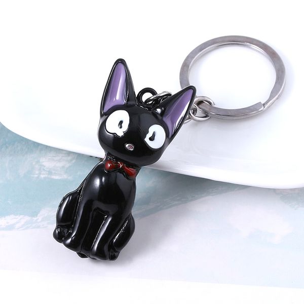 

10pcrj kikis delivery service cute black cat keychain hayao miyazaki anime keyring car bag jewelry accessories gift, Silver