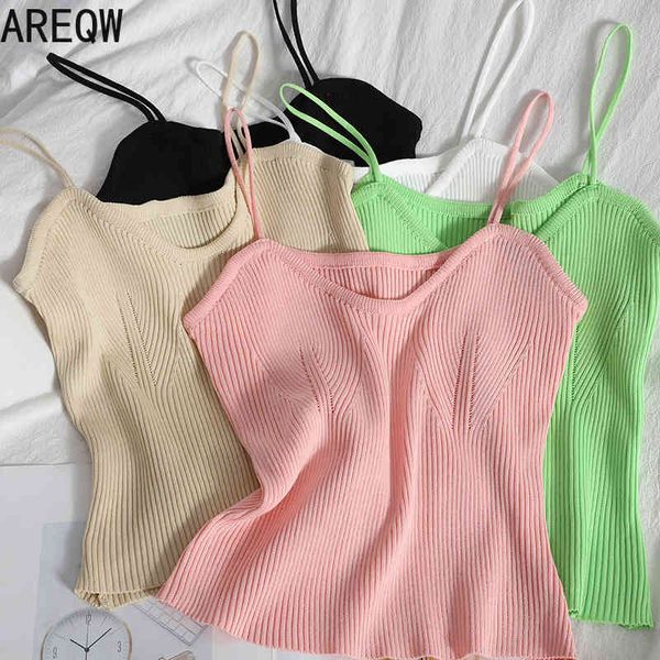 

women's summer clothing knitted spaghetti strap tank 210507, White
