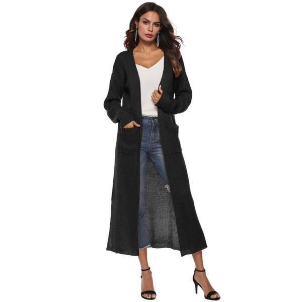 

women's jackets casual women autumn winter solid color long sleeve slit pockets warm cardigan drop wholesale, Black;brown
