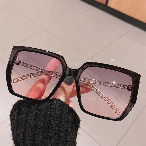 

chic chain sunglasses for women vintage alloy irregular square glasses female elegant gradient shades, White;black