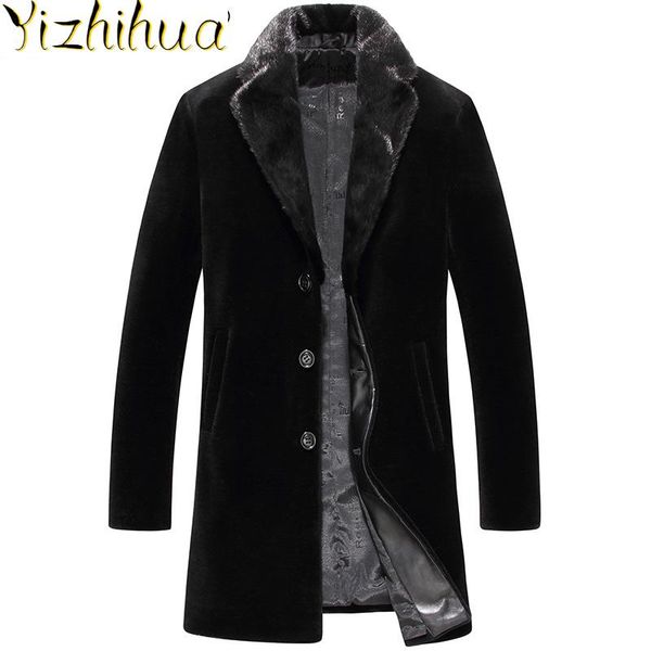 

men's leather & faux azazel long real fur coat winter jacket male sheep shearing wool jackets mink collar koreran mens coats wxm2308 kj, Black