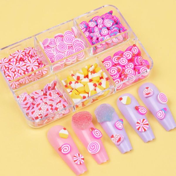 

nail glitter 6 grids cute lollipop cake resin slice mixed kawaii polymer clay candy flakes set for art decorations diy charms manicure, Silver;gold