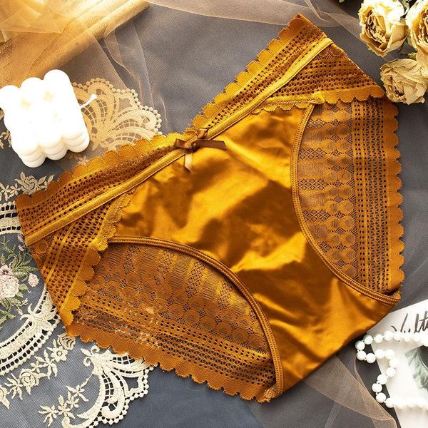 

women's panties women lace hollow out silk underwear female low-rise ruffles seamless briefs big size lingerie, Black;pink