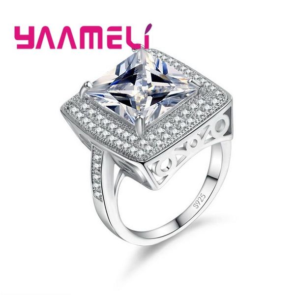 

cluster rings original 925 sterling silver wedding luxury square finger accessories cubic zirconia bijoux engagement anillos, Golden;silver