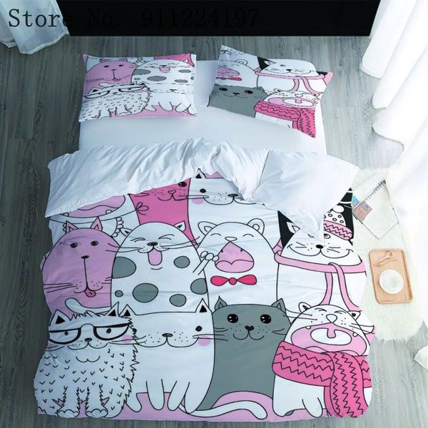 

bedding sets cartoon duvet cover set 3d printed animal cat dog comforter 3pcs kids king size single double bed linen flat sheet