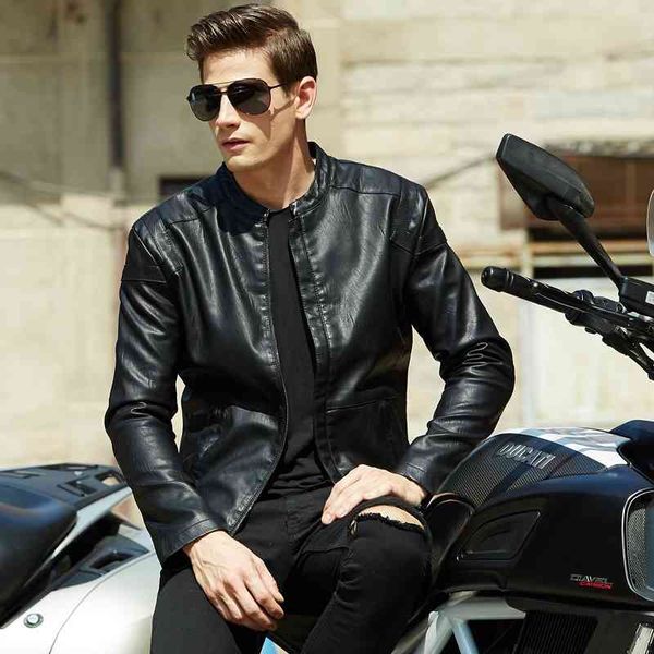 

men's jackets men spring motorcycle causal pu leather jacket coat mens autumn fashion stand collar streetwear suits windbreaker 0z, Black;brown