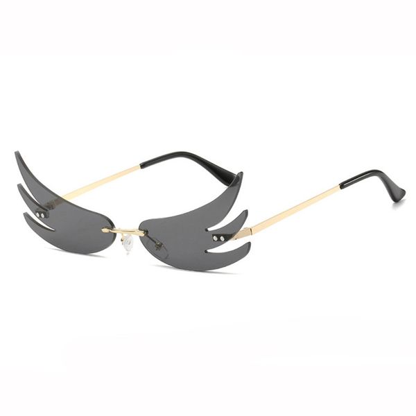 

rimless steampunk women sunglasses wing small vintage brand designer sun glasses retro yellow ladies sunglass eyewear female, White;black