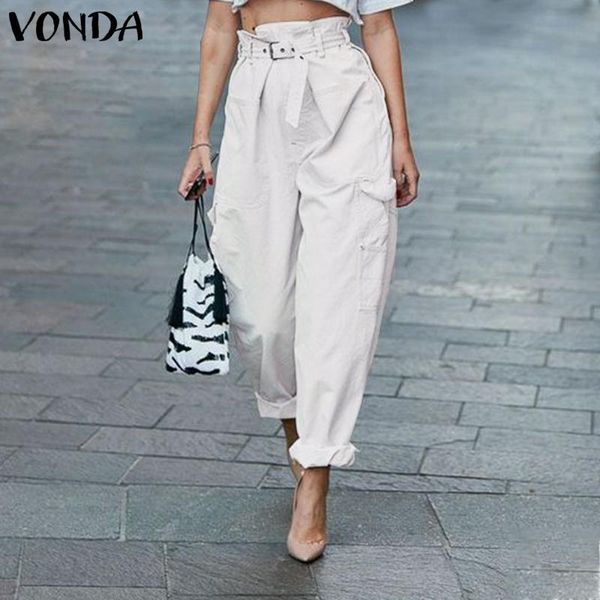 

women's pants & capris casual elastic waist pantalon palazzo vintage harem vonda autumn trousers female belted turnip long, Black;white