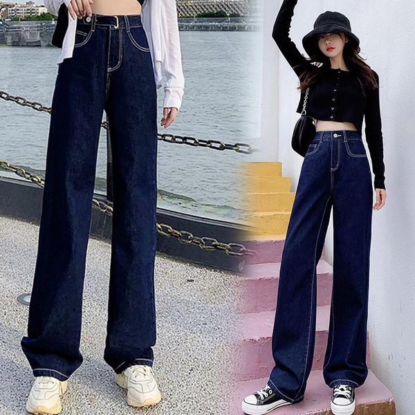 

women blue denim jeans korean pants trousers loose autumn mujer high waist boyfriend wide legs women's