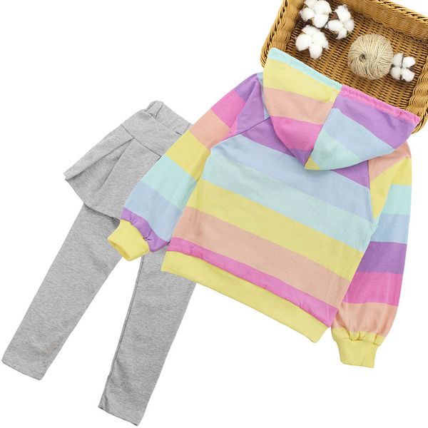 

girls clothes rainbow pattern hoodies + cake pants 2pcs girls outfits casual style teenage kids tracksuit for girls christmas, White