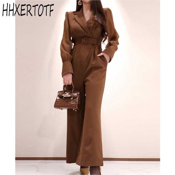 

spring autumn solid overalls high waist belt patchwork slim office ol wide leg women's jumpsuits 210531, Black;white