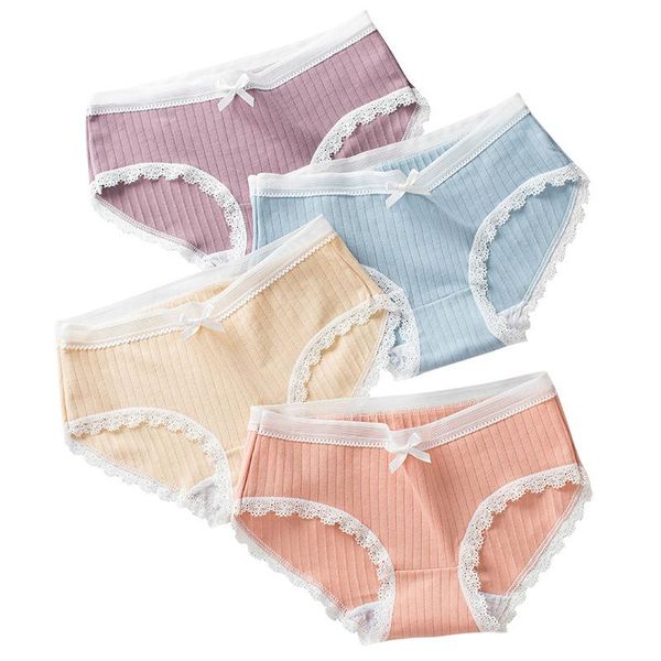 

women's panties 5pcs/lot women cotton comfort underwear briefs girls mid-rise lingeries ladies panty bow thong calcinha, Black;pink