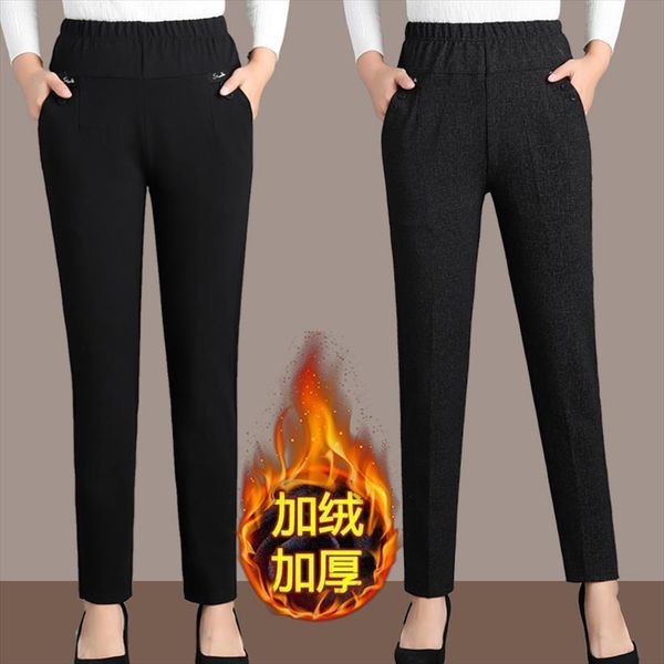 

autumn winter middl aged warm women capris velvet elastic high waist casual straight pants female trousers plus size clothing, Black;white
