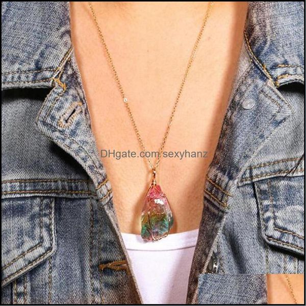 

& pendants pendant necklaces natural rainbow stone necklace magnetic crystal chakra rock chain quartz jewelry yoga exercise for family party, Silver