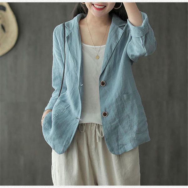 

women's suits & blazers 2021 fashion cotton autumn coats casual long sleeve outwears female single button overcoats solid tunic, White;black