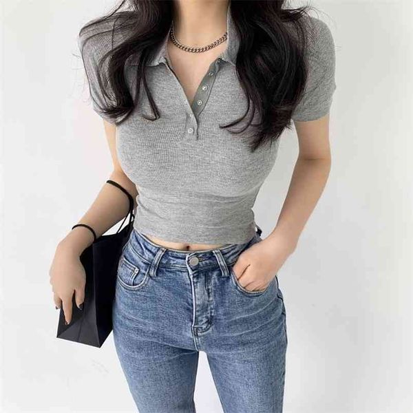 

summer short sleeve t-shirt tight polo collar women's style women 210507, White