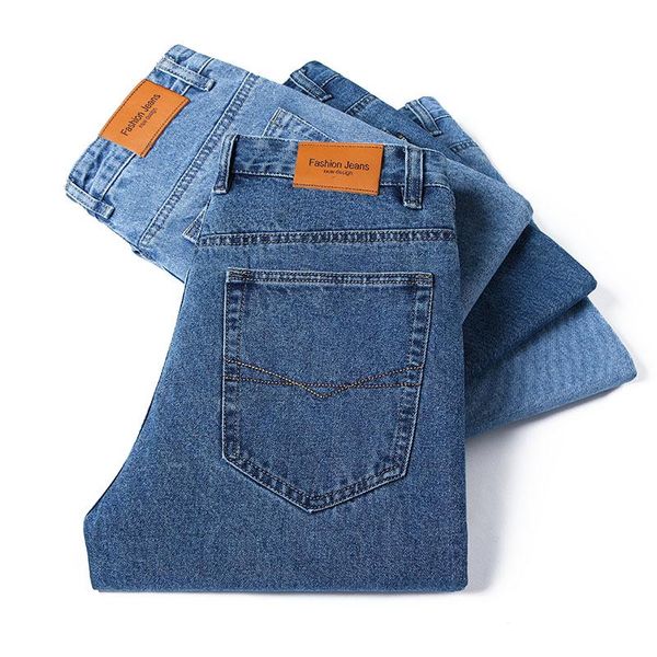 

men's jeans autumn and winter thick classic straight loose denim trousers male stretch brand plus size casual pants, Blue
