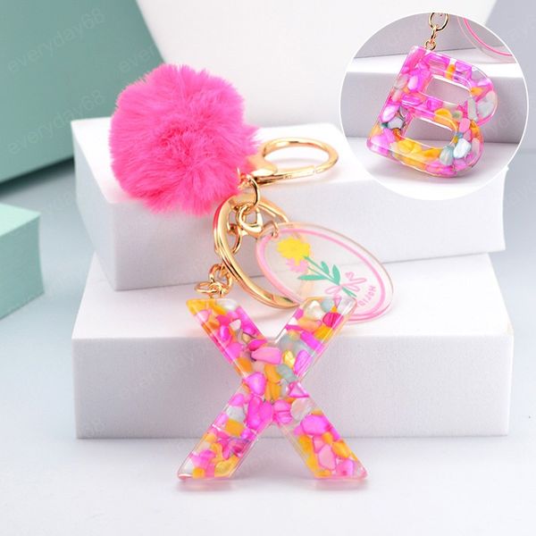 

keyring pink color letter keychain with puffer ball 26 english key rings word glitter resin a to q handbag charms for woman, Slivery;golden