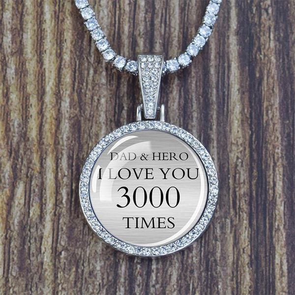 

pendant necklaces dad & hero i love you 3000 times letters necklace rhinestone hip hop jewelry gift for and husband, Silver