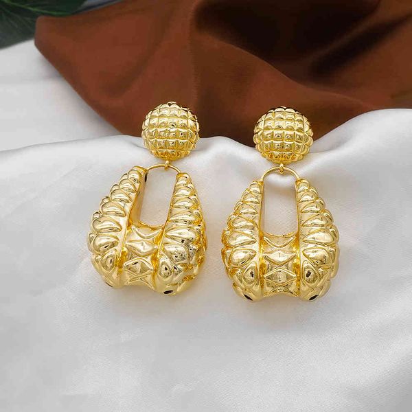 

2021 vintage fashion gold big pendant geometry metal loops drop earrings statement women jewelry, Golden