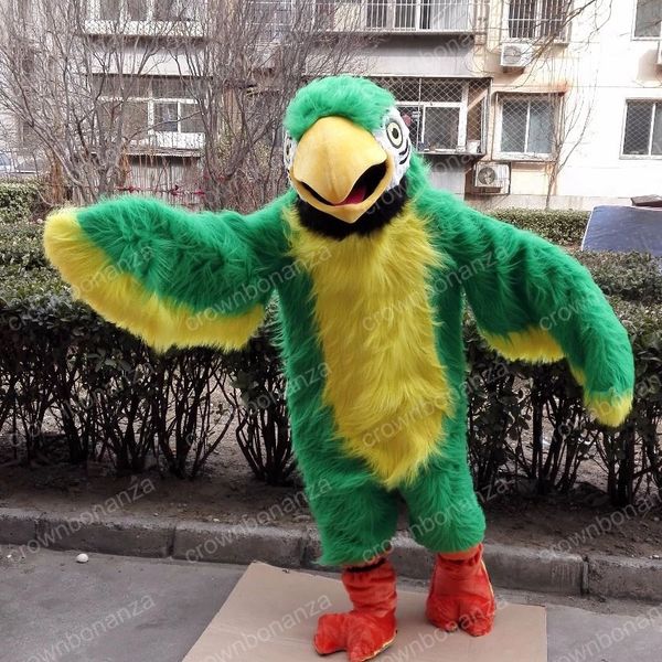 Costume da mascotte pappagallo di peluche verde di Halloween Abiti da personaggio dei cartoni animati di alta qualità Abiti da esterno per feste di compleanno di carnevale di Natale per adulti