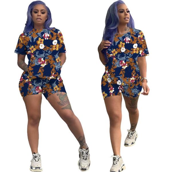 

women's tracksuits summer fashion beach style street wear suit cotton printed short-sleeved shorts two-piece female, Gray