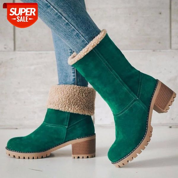 

snow women boots flock slip on ankle boots square heels fur winter shoes woman suede platform shoes botas de mujer 2020 #6o8q, Black