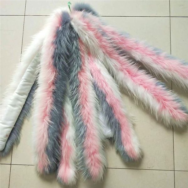 

scarves 100% real raccoon fur collar colorful fashion pink and grey luxury womens for jakcets parkas coats hood zxx136, Blue;gray