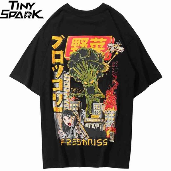 

men hip hop t shirt japanese harajuku cartoon monster t-shirt streetwear summer tees cotton tshirt oversized hiphop 210721, White;black