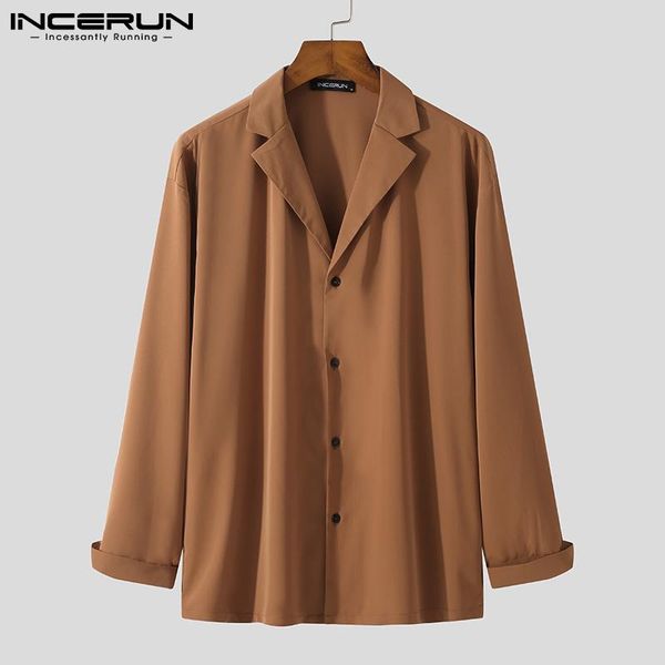 

men's casual shirts incerun men shirt turn down collar solid color long sleeve clothing vintage button 2021 streetwear cozy camisas s-5, White;black