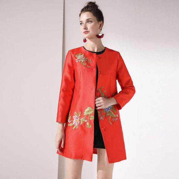 

women's trench coats retro solid clothing vintage winter flower jacket 2021 chinese style embroidery spring loose coat, Tan;black