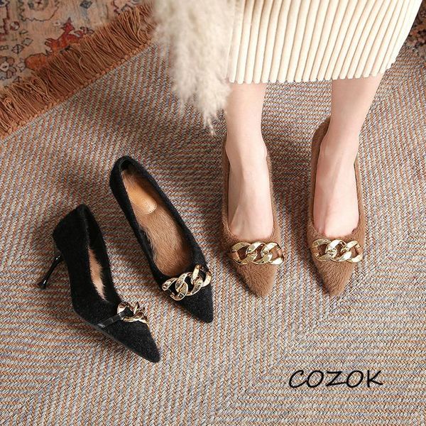 

dress shoes fur high heels for women ol vintage party evening fashion, Black