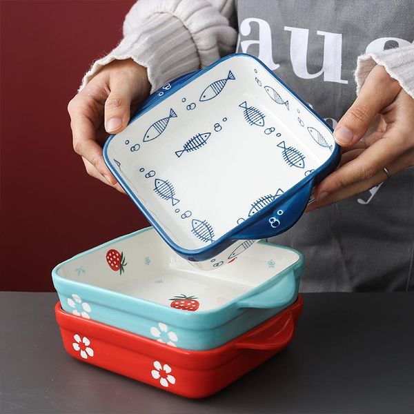 

dishes & plates baked rice tray, microwave oven, oven bowl, suitable for ceramic binaural tableware, non- plate, bowl