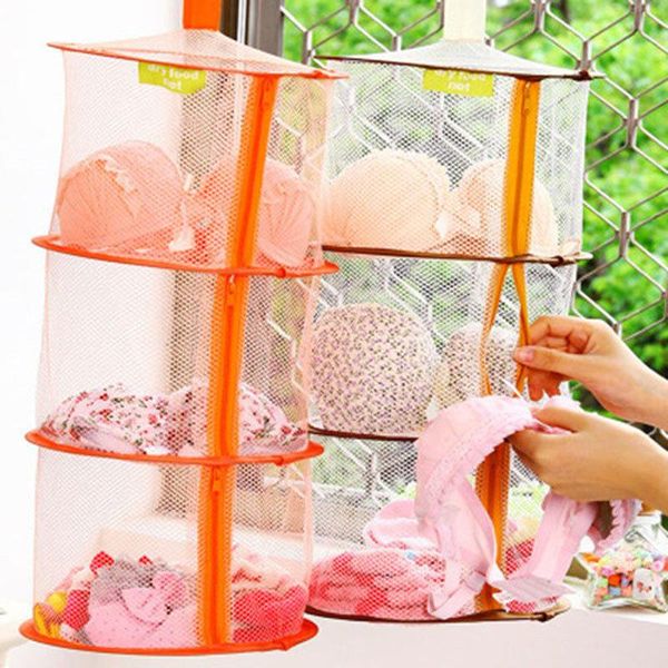 

underwear bra laundry sweater hanging basket windproof folding multi-layer drying rack mesh clothes dryer net bags