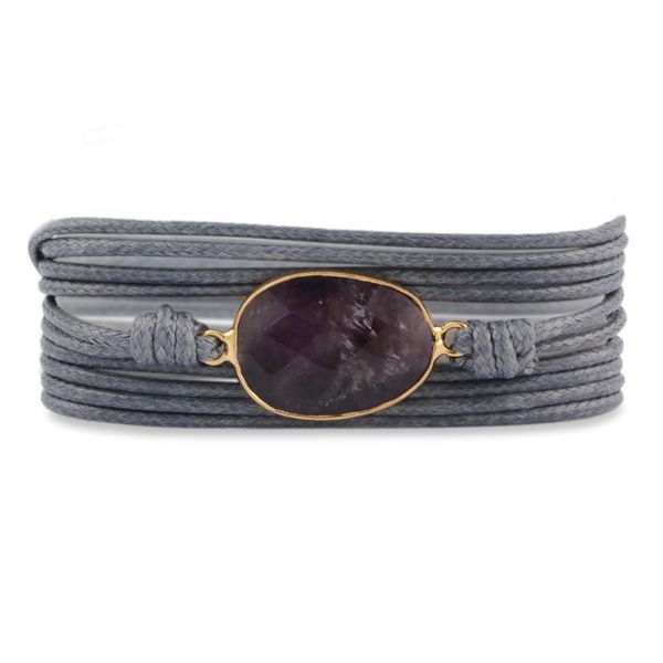 

tennis drop natural amethysts charm 5 times long friendship bracelet non-leather wrap bracelets boho bohemian homme, Golden;silver