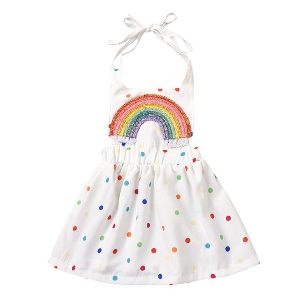 

girl's dresses summer baby toddler girls princess cotton rainbow accessories dot print splicing craft sleeveless clothes for girl 0-24m, Red;yellow