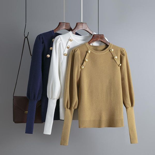 

women's sweaters puff sleeve knit sweater women 2021 autumn winter pull femme hiver ffemale streetwear vintage pullover jumper woman, White;black