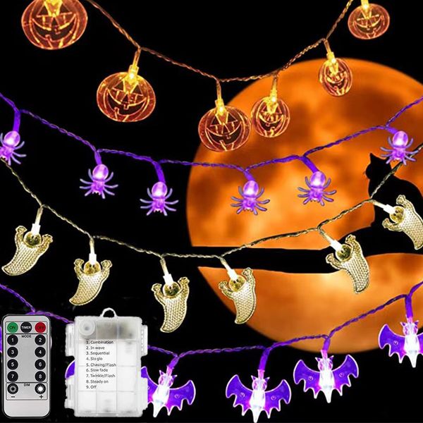 led halloween decorazione stringa luci telecomando batteria zucca ragno pipistrello fantasmi combinazione lanterne fantasma festival