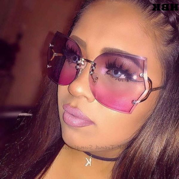 

sunglasses fashionable sun frames frame oversized rimless sunglasses metal women fashion gradient lens sun glasses female clear transparent, Black