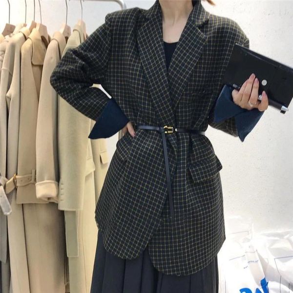 

women's wool & blends 2021 winter korean double-sided cashmere coat women short color contrast retro plaid suit woolen jacket, Black