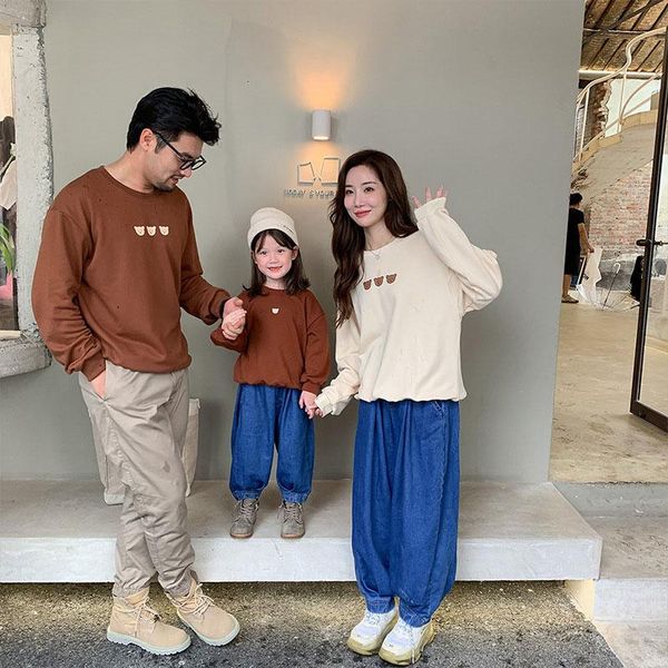 

family matching outfits hayana 2021 autumn bear print hoodie baby girl clothes korean look fashion mother kids, Blue