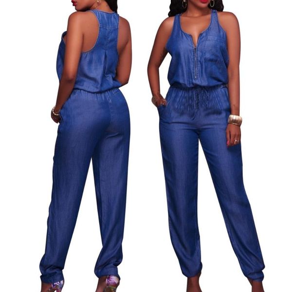 

women's jumpsuits & rompers 2021women's sleeveless body jumpsuit denim bodysuit adjustable waist vest jeans plus size(lt7), Black;white