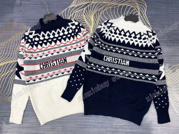 

21ss autumn sportwear sweaters mens womens christmas snow mountain jacquard letter fashion crew neck street long sleeve luxurys white black