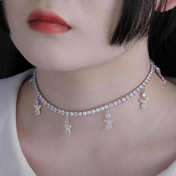 

pendant necklaces 4mm tennis chain with necklace cubic zirconia hip hop fashion jewelry for women punk party gift, Silver