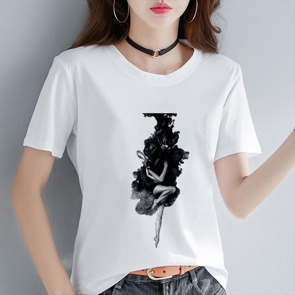 

artistic ink painting summer fashion women harajuku aesthetics tees clothing, White