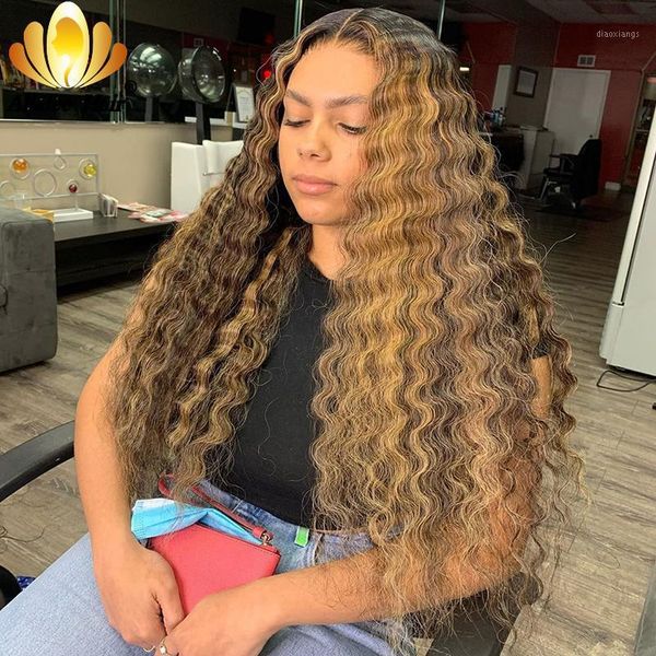 

deep curly wig ginger orange ombre colored malaysia remy hair lace part human 150% pre-plucked front for women1, Black;brown