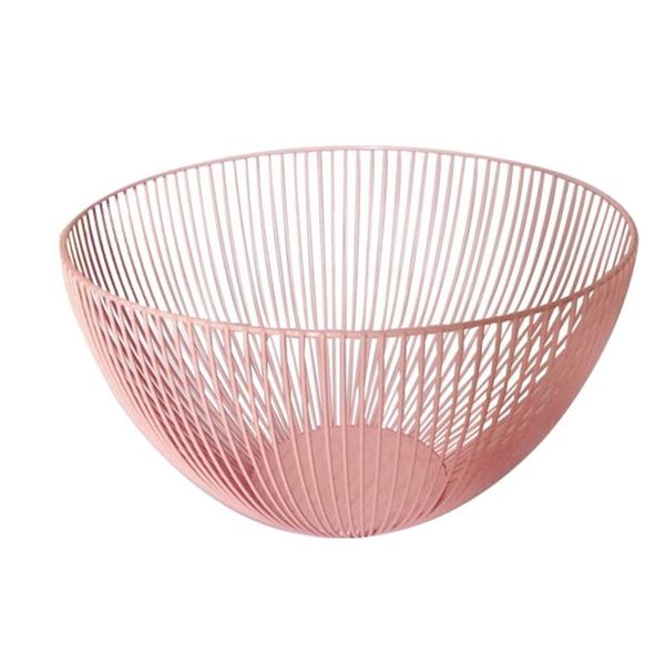 

storage baskets 10 inch metal wire fruit basket round for bread,fruit,,candy,households items-pink
